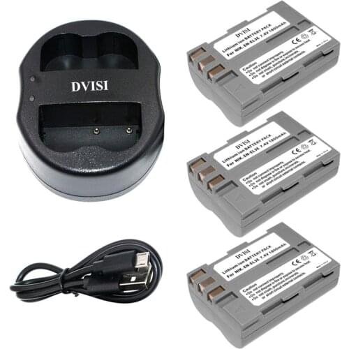 3pcs 1800mAh EN-EL3E EN EL3E ENEL3E Rechargeable Batteries with USB Charger for Nikon ENEL3E EN EL3E D30 D50 D70 D90 D70S D300