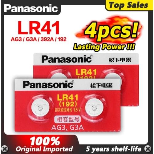 4pcs LR41 Button Cell Batteries Panasonic 100% Original SR41 AG3 G3A L736 192 392A Zn/MnO2 1.5V Lithium Coin Batteries