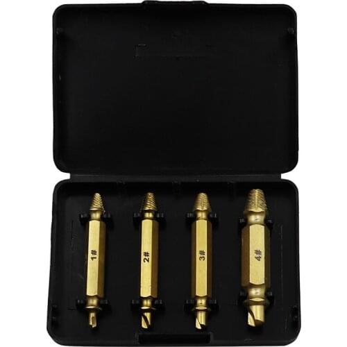 4 PCS Damaged Screw Extractor Set Made TITANIUM COATING Premium High Speed Steel 4341 Broken Screw Nail Extractor Screw Remover