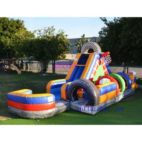 Free air ship to door! racing car inflatable slide with obstacle course,commercial inflatable slide