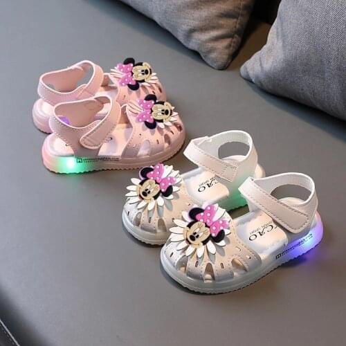 Disney Mickey light-up baby sandals female baby soft-soled toddler shoes LED anti-kick beach shoes girls Minnie princess shoes