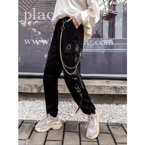 Cool Autumn Winter Women Streetwear Retro Black Harajuku Punk Pants Trousers Casual High Waist Straight Pants Streetwear Females