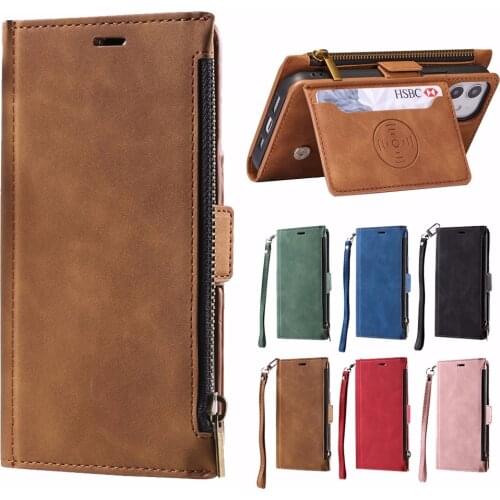 Zipper Multiple Cards Flip Leather Case For iPhone 12 Mini 11 Pro X XS Max XR 6 6s 7 8 Plus SE 2020 Magnetic Holder Phone Cover