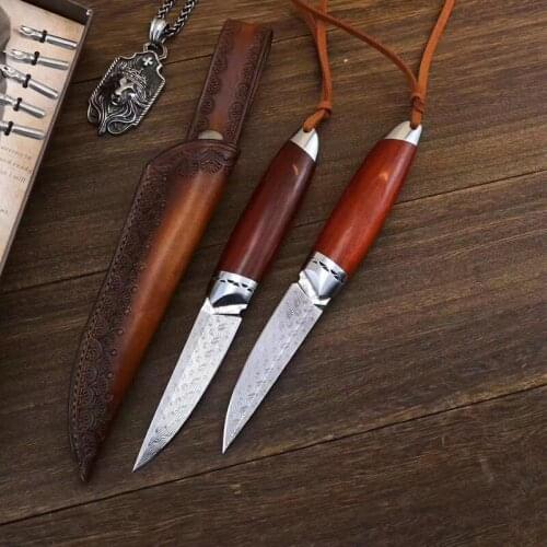 Damascus Steel Fixed Blade Knife Full Tang Knives Outdoor Camping Survival Tools Handwork Hunting Straight Knives