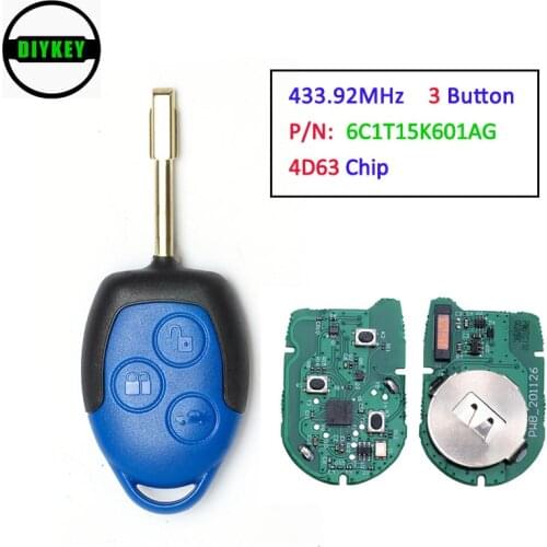 DIYKEY OEM / Aftermarket Remote Key FOB 3 Button 433MHz 4D63 Chip for Ford Transit WM VM 2006-2014 FO21 P/N: 6C1T15K601AG