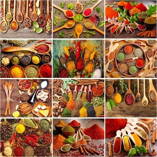 DIY 5D Diamond Painting Full Round & Square Resin Mosaic Diamond Embroidery Cross Stitch Kits Wall Art Decor Food Spice