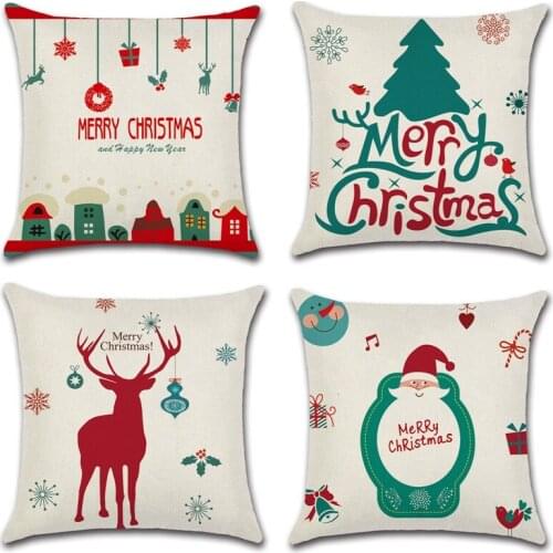 4pcs Christmas Decoration Pillowcase Linen Hug Pillowcase Merry Christmas Throw Pillowcase Cover Elk Pillowcase