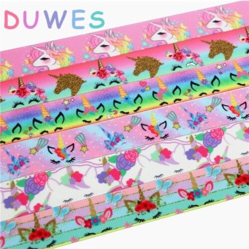 DUWES 7/8'' Free shipping unicorn face printed grosgrain ribbon Accessory hairbow headwear DIY decoration 22mm D746