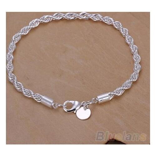 Elegant Silver Plated Twisted Rope Design Bracelet Bangle Chain 1T2M