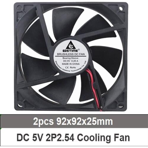 Gdstime 2pcs 92mmx25mm DC 5V 2Pin Cooling Fan Computer Case CPU 2000RPM Cooler Fan