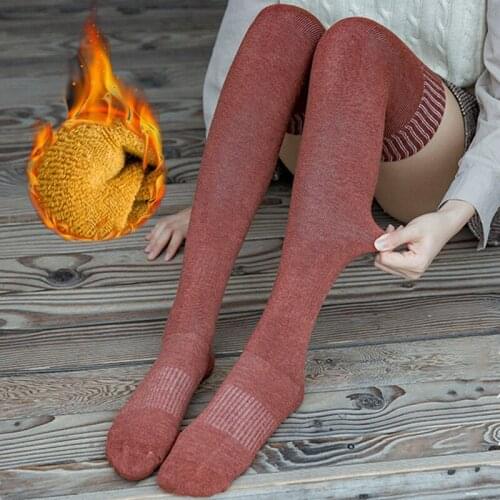 Winter Warm Cotton Thick Terry Socks Women Stockings Casual Thigh High Over Knee High Socks Girls Female Long Knee Sock