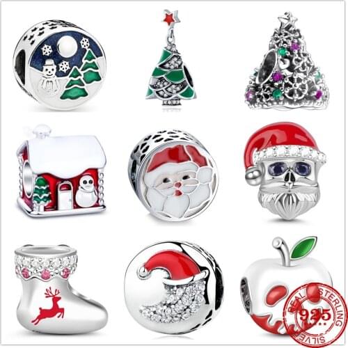 Hot Selling 100% genuine 925 sterling silver Santa Claus Christmas Tree Charm suitable for original Pandora bracelets and bracel