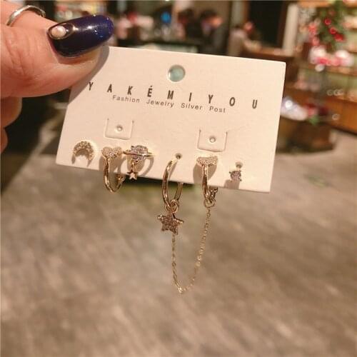 SIPENGJEL Fashion Cubic Zircon Star Ear Cuff Earrings Set For Women Gold And Silver Color Cute Small Hoop Earrings Jewelry 2021