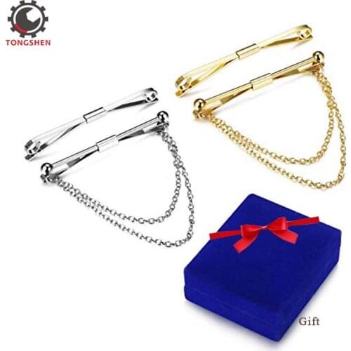 4pcs Silver Gold Tone Mens Tie Collar Bar Pin Set Mens Classic Tie Chain Set for Wedding Business with Gift Box