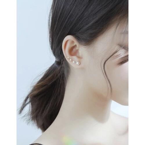 Genuine 925 Sterling Silver Cute Small Gold Silver 2.5-6mm Ball Beads Stud Earrings For Women Sterling Silver Jewelry Girls Gift