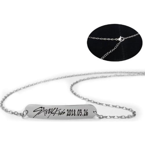 2019 New kpop Stray Kids Name Birthday Steel Stainless Steel Strip Lettering Bracelet Necklace simple korean style fashion kpop