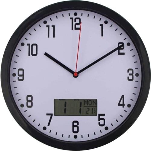 New Wall Clock Wall Clock with Temperature and Humidity 10 Inch Plastic Quartz Clock LCD Display Meter Wall Watch Home Decor