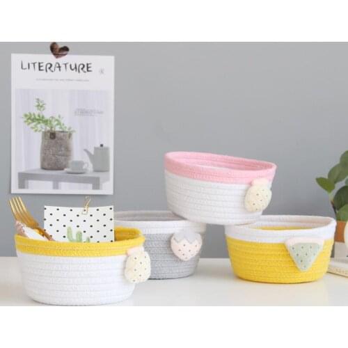 New cartoon fruit Desk Storage Box Cotton thread weaving Thicken Storage Basket Cosmetic Case Kids Toys Organizer Bucket AU1258