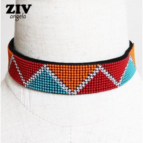 ZIVangela Hot Boho Collar Choker Drop multicolor Crystal Beads Necklace Charm Vintage Statement Beads Neck Jewelry SKU5930