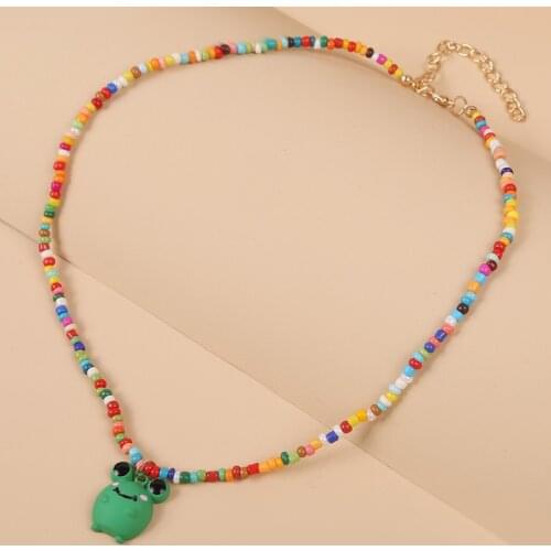 Fashion Multicolor Glass Beaded Chain Necklaces For Women Cute Cartoons Animal Frog Pendants Necklace Girls Gift Jewelry