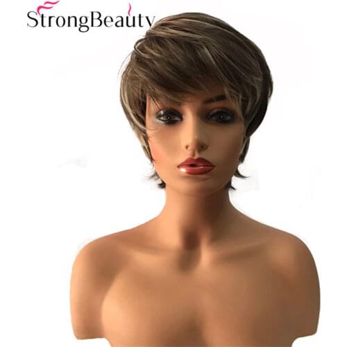 Strong Beauty Short Synthetic Straight Darkest Brown Wigs Heat Resistant Women Wig
