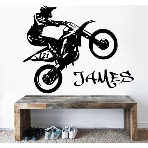 Personalized Name Motocross Wall Sticker Motorbike for Home And Motor Garage Decoration Removable A002530