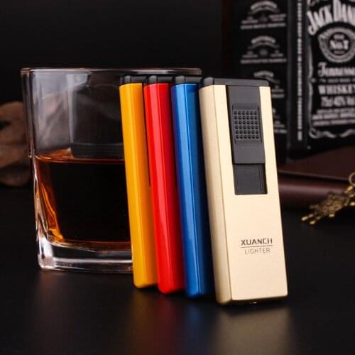 Portable Personality Light and Thin Butane Gas Lighters Mini Windproof Torch Jet Lighter Metal Cigarette Lighter Gadgets For Men
