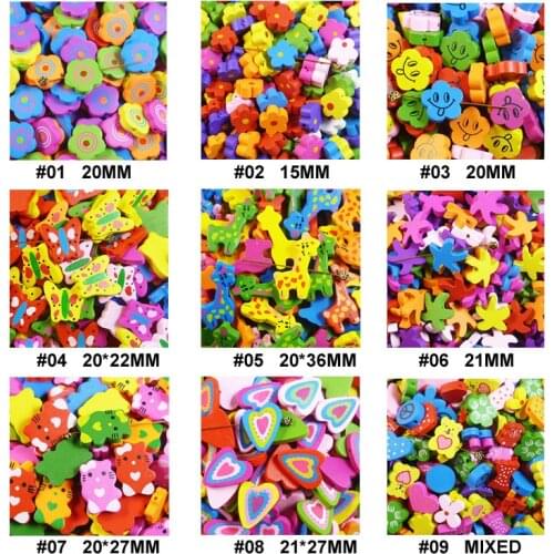 20pcs Mixed Heart Bead Button Fits Pattern Cartoons Wood Sewing Beetle Buttons Scrapbook Toy Charms A-025