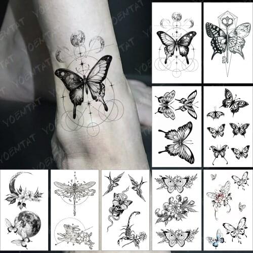 Waterproof Temporary Tattoo Sticker Black Line Moon Planet Universe Butterfly Flash Tatoo Fake Tatto For Body Art Women Men