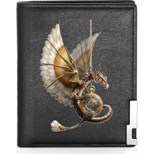 High Quality Classic Steampunk Dragon Printing Leather Wallet Credit Card Holder Short Purse