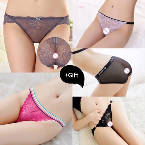 Lady Open Crotch lingerie Panties Sexy Lace G-string Thongs Panties Erotic Soft Underwear For women Couple Panties Valenties day