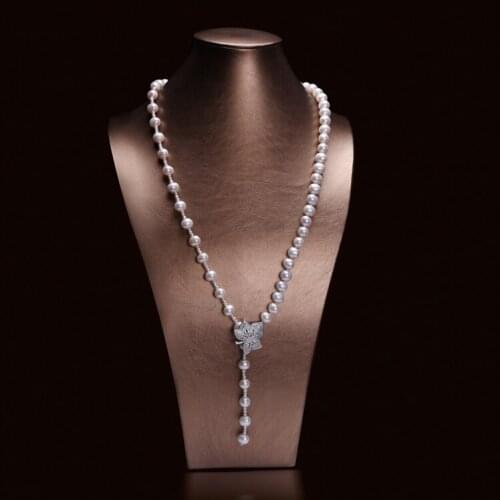 Leaf Style Clasp Long Necklace Women Fashion Cultured Pearl Necklace Adjustable Length Customized Length