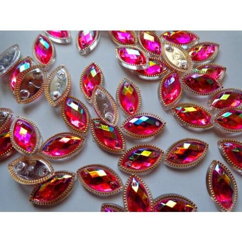 100pcs Sew on pink rhinestones horse eye Navette shape 7*15mm flatback rose red Acryl crystals accessory gemstone strass