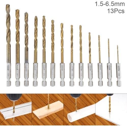 13pcs/lot HSS High Speed Steel Titanium Coated Drill Bit Set 1/4 Hex Shank 1.5-6.5mm Drill Bit Set For Electric Drill