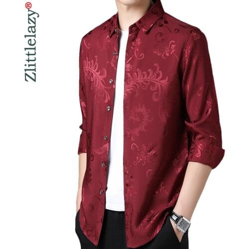 2020 Brand Casual Luxury Autumn Long Sleeve Slim Fit Men Shirt Streetwear Social Dress Flower Shirts Mens Fashions Jersey 02102