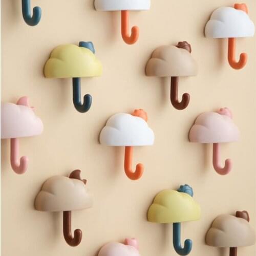 3pcs Cloud Shape Wall Hangers Colorful Wall Mounted Adhesive Coat Hanger Key Glass Jewerly Holder Sundries Organizer Rack