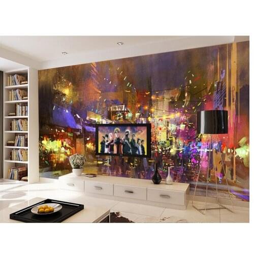 3D photo wallpaper custom 3d wall murals wallpaper Hand-painted romantic night European city street landscape city 3d wallpaper