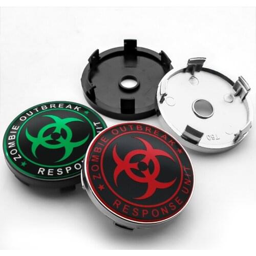 4PCS 60MM Zombie Outbreak Response Team Biohazard Car Wheel Center Hub Caps 56MM Emblem Sticker Decal Dust-proof Car Accessories