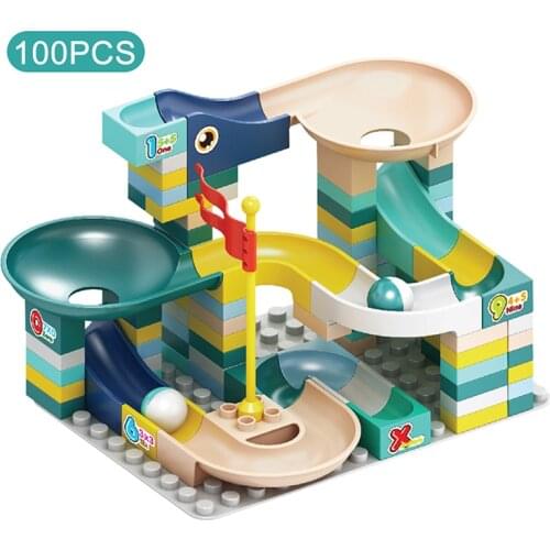 65-100pcs DIY Plastic Funnel Slide Big Size Building Blocks Bricks Marble Race Run Maze Ball Track Block Gift Toys for Children