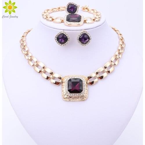 African Beads Jewelry Sets For Women Dress Accessories Gold Color Crystal Wedding Bridal Necklace Earrings Bracelet Ring Sets