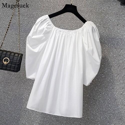 French One-shoulder Black Blouses Women Plus Size 4XL Casual Pleated Womens Shirt Elegant OL White Loose Women Summer Top 15329
