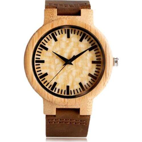 Natural Wooden Watch Fashion White Spot Dial Wristwatch Bamboo Wood Genuine Leather Men Women Quartz-watch Handmade Clock