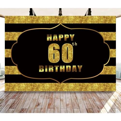 Black Gold Gliiter 30 40 50 60 Birthday Backdrop Women Adult Happy Birthday Party Banner Wine Table Decor Photo Booth Background