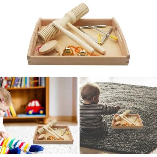 Wood Music Art Percussion Instruments Rhythm Sticks Castanet Baby Teaching Educational Toys Play With Storage Tray