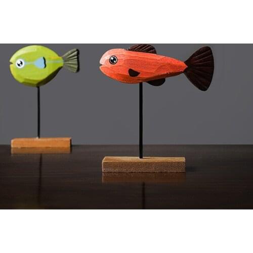 Wood Fish Statue for Home Decor Animal Sculpture Nordic Home Decoration Moden Accessories Ornaments tabletop