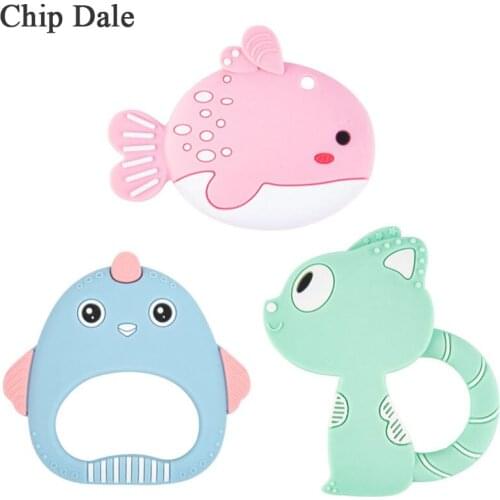 Chip Dale 1Pc Cute Silicone Teether Infant Baby Cartoon Silicone Teething Stick Chicken Fish Cat Animal Toys DIY Pacifier Chains