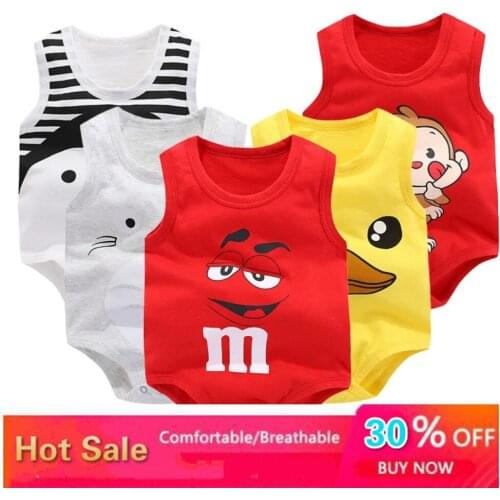 Newborn Baby Boys Girls Cartoon Cotton Bodysuit Infant Baby Bag Fart Sleeveless Vest Jumpsuit Summer Thin Pajamas Outfit Kids
