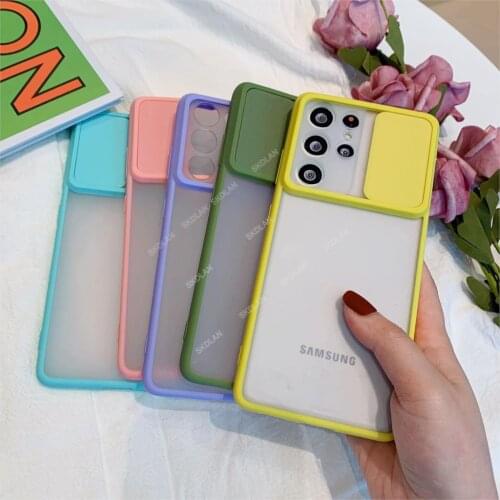 For Samsung A32 A52 S21 Ultra Transparent Protective Slide Camera Lens Protection Phone Case for samsung a32 s21Matte Soft cover