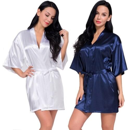 Summer New Imitation Silk Sexy Women Robe Pajamas Ladies Cardigan Short Sleeve Nightgown Kimono Bathrobe Home Clothes Sleepwear