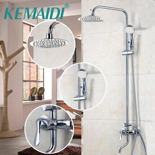 KEMAIDI Bathroom LED Polished Chrome Waterfall Rain Shower Faucet & Hand Shower Wall Mounted Bathroom Faucet And Shower Set